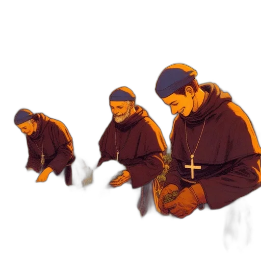 staff, concept art, photorealistic, 3d render, watercolor, fire, three, monks transparent PNG cut-out