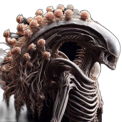 hair, creature, animal, robot, 3d render, concept art, outer space, intricate transparent PNG cut-out