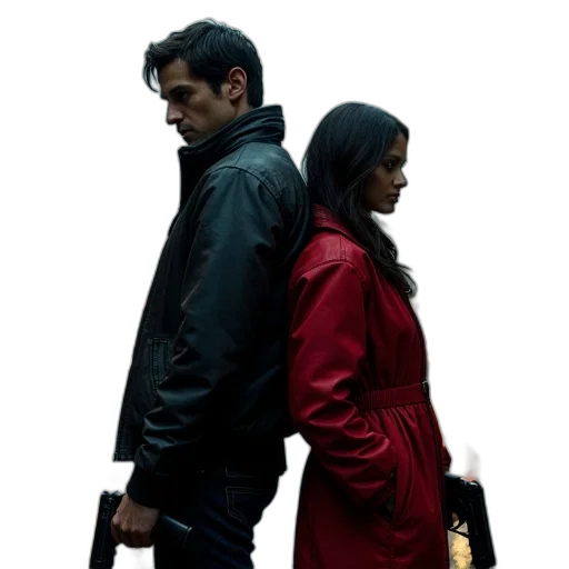 jacket, umbrella, concept art, fog, city street, rain, outer space, red transparent PNG cut-out