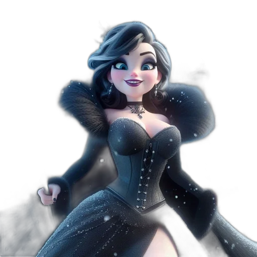 dress, concept art, cartoon, fantasy art, comic book art, snow, dark, monochrome transparent PNG cut-out