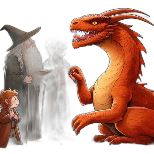 dragon, concept art, fantasy art, watercolor, comic book art, fire, elderly, wizard transparent PNG cut-out