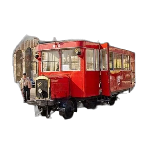 car, 3d render, photorealistic, concept art, vintage, red, tram, parked transparent PNG cut-out