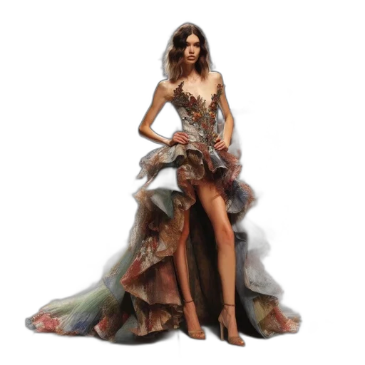 dress, concept art, fantasy art, photorealistic, 3d render, earth tones, fashion, runway transparent PNG cut-out