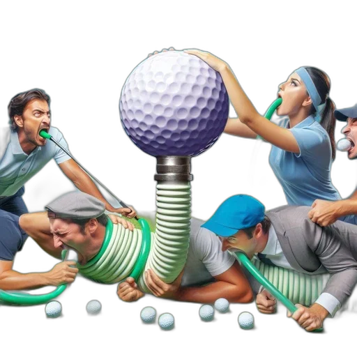 six, individuals, humorously, engage, oversized, golf, ball, spring-like transparent PNG cut-out