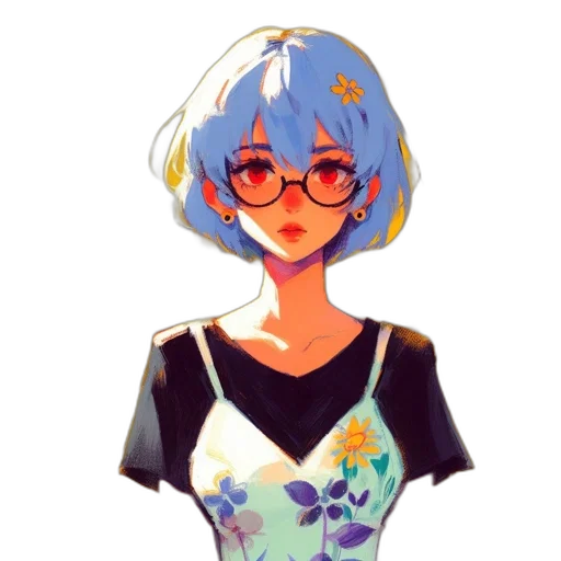 dress, staff, face, flower, pixel art, anime, watercolor, concept art transparent PNG cut-out