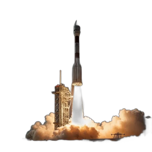 concept art, 3d render, pixel art, photorealistic, outer space, nighttime, launch, rocket transparent PNG cut-out