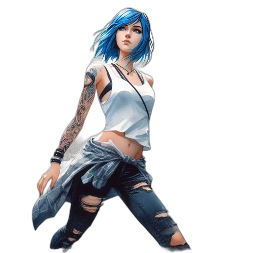 dress, concept art, fantasy art, comic book art, pixel art, blue, young, woman transparent PNG cut-out