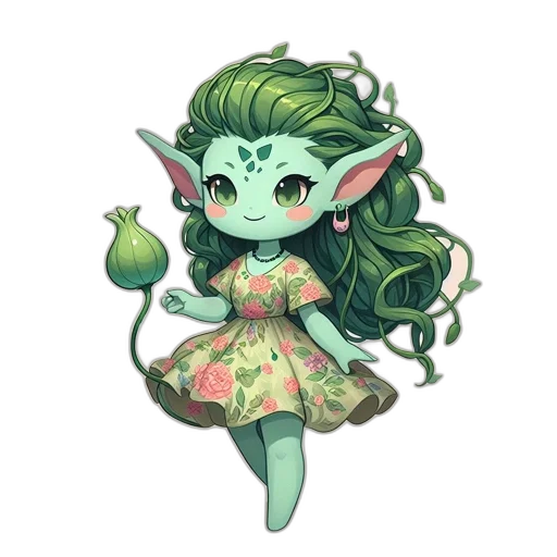 staff, fantasy art, concept art, pixel art, watercolor, green, chibi-style, fairy-like transparent PNG cut-out
