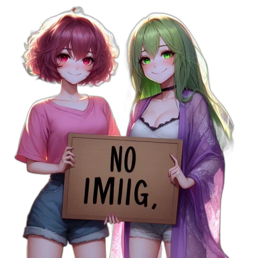 anime, pixel art, vaporwave, concept art, green, neon, two, female transparent PNG cut-out
