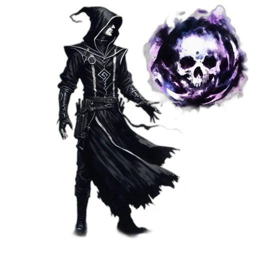 staff, mask, concept art, fantasy art, pixel art, comic book art, dark, monochrome transparent PNG cut-out