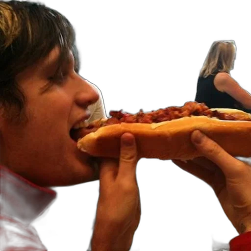 food, animal, photorealistic, person, red, shirt, eating, hot transparent PNG cut-out