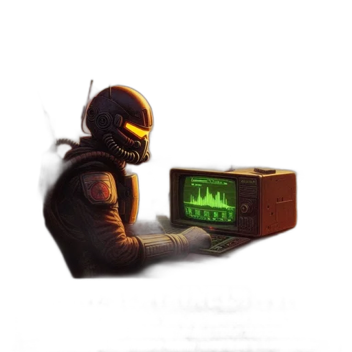 robot, mask, jacket, concept art, cyberpunk, pixel art, 3d render, outer space transparent PNG cut-out