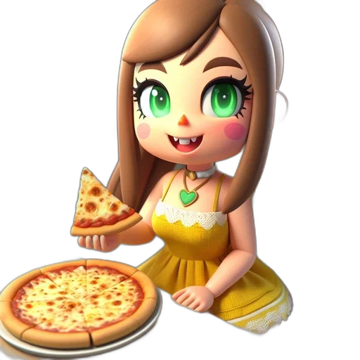 food, 3d render, pixel art, concept art, cartoon, young, girl, yellow transparent PNG cut-out