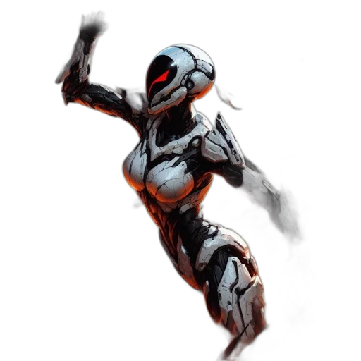 robot, weapon, creature, concept art, comic book art, 3d render, pixel art, red transparent PNG cut-out