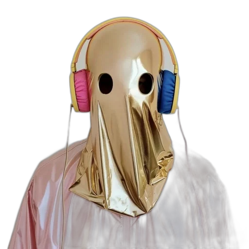 mask, creature, robot, jacket, concept art, vaporwave, 3d render, photorealistic transparent PNG cut-out