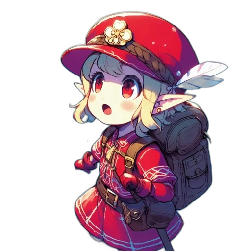 hat, staff, weapon, jacket, pixel art, anime, concept art, fantasy art transparent PNG cut-out