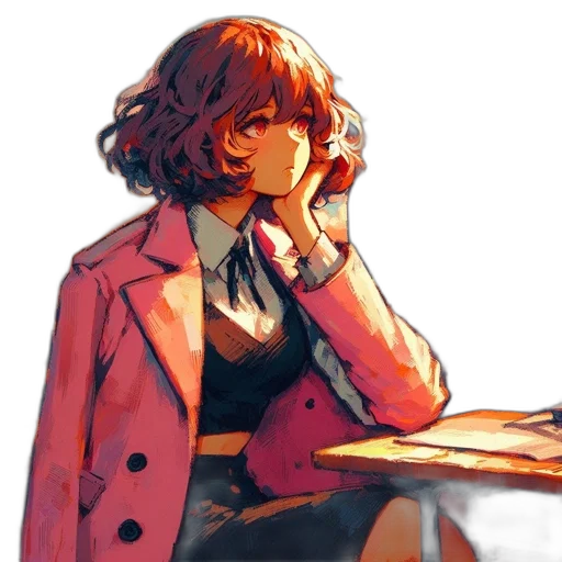 jacket, dress, face, staff, watercolor, concept art, anime, comic book art transparent PNG cut-out