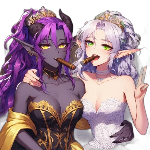 fantasy art, anime, pixel art, concept art, dark, two, female, characters transparent PNG cut-out