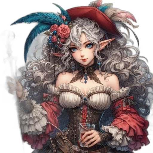dress, crown, hat, staff, fantasy art, concept art, pixel art, anime transparent PNG cut-out