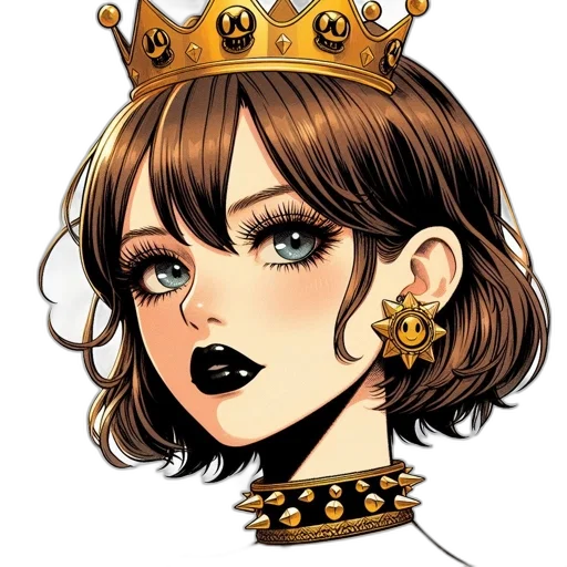 crown, jewelry, staff, face, comic book art, concept art, fantasy art, cartoon transparent PNG cut-out