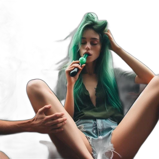hair, bottle, jacket, concept art, photorealistic, vaporwave, cyberpunk, neon lights transparent PNG cut-out