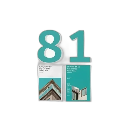 building, 3d render, white, background, large, stylized, number, upper transparent PNG cut-out