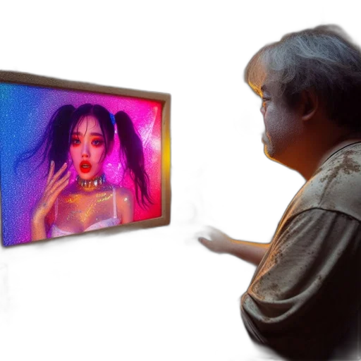 face, concept art, photorealistic, vaporwave, oil painting, neon lights, fire, outer space transparent PNG cut-out
