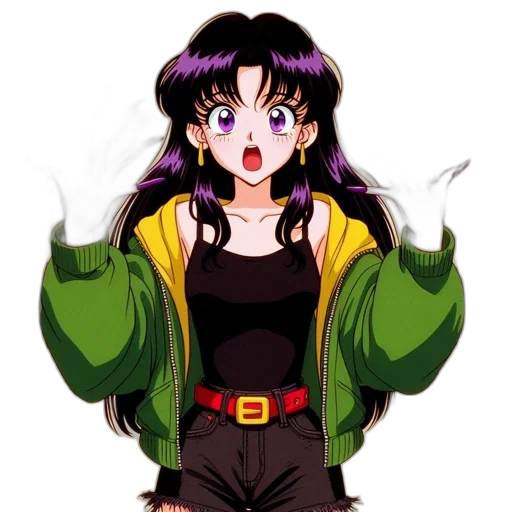 jacket, staff, anime, vaporwave, pixel art, cyberpunk, neon, green transparent PNG cut-out