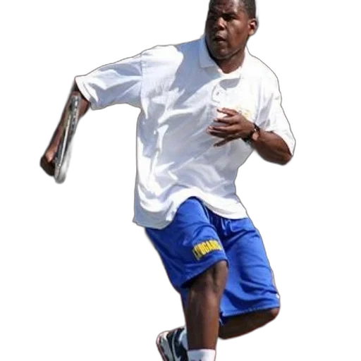 staff, photorealistic, man, white, shirt, blue, shorts, playing transparent PNG cut-out