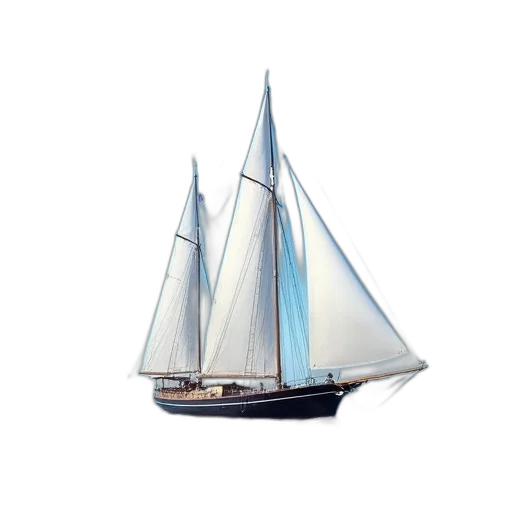 photorealistic, 3d render, concept art, pixel art, large, white, sailboat, black transparent PNG cut-out