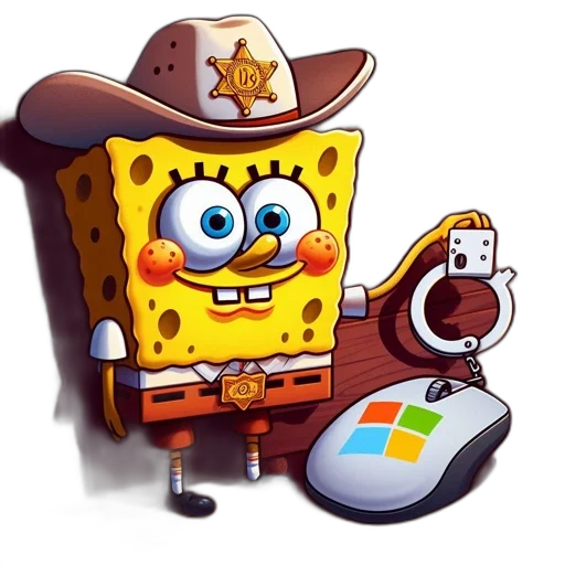 hat, robot, staff, pixel art, concept art, 3d render, cartoon, spongebob transparent PNG cut-out
