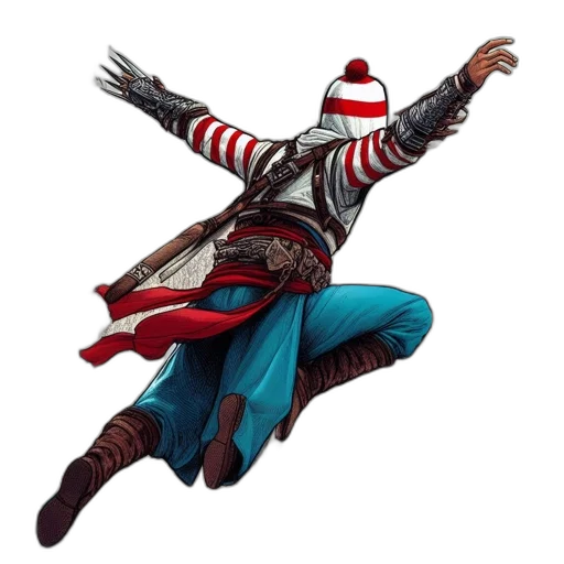 hat, jacket, concept art, 3d render, fantasy art, comic book art, acrobatic, warrior transparent PNG cut-out