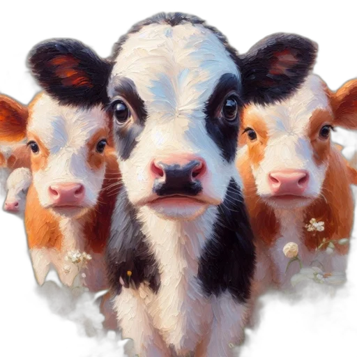 animal, oil painting, photorealistic, concept art, pixel art, group, calves, graze transparent PNG cut-out