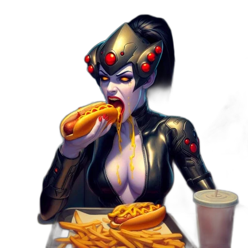 food, comic book art, concept art, cyberpunk, fantasy art, inside, dimly, lit transparent PNG cut-out