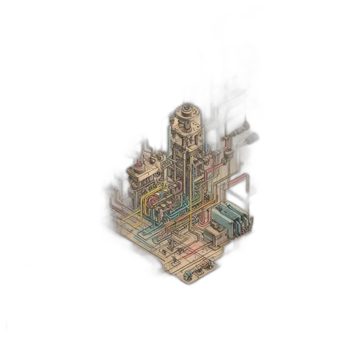 building, furniture, robot, weapon, pixel art, concept art, 3d render, cyberpunk transparent PNG cut-out