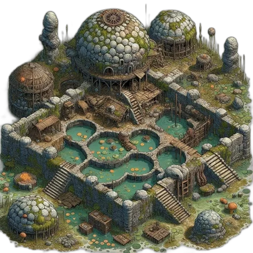 building, concept art, 3d render, fantasy art, pixel art, forest, earth tones, ancient transparent PNG cut-out