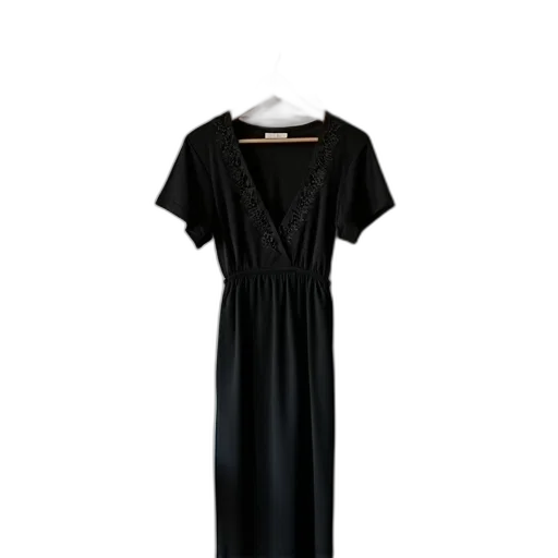 dress, dark, black, lace, details, hanging, wooden, hanger transparent PNG cut-out