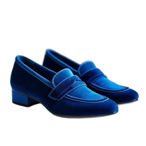 shoes, blue, velvet, loaf transparent PNG cut-out