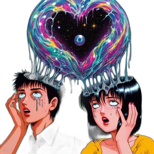 mask, hair, creature, face, vaporwave, comic book art, concept art, anime transparent PNG cut-out