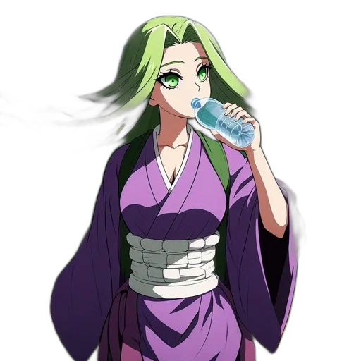 dress, staff, bottle, anime, pixel art, vaporwave, concept art, green transparent PNG cut-out