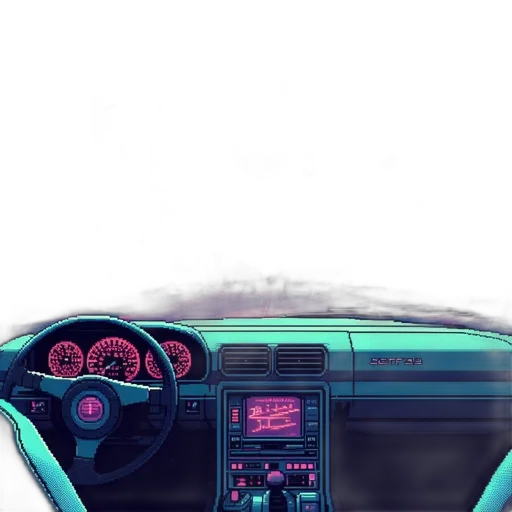 car, robot, jacket, face, vaporwave, concept art, pixel art, cyberpunk transparent PNG cut-out