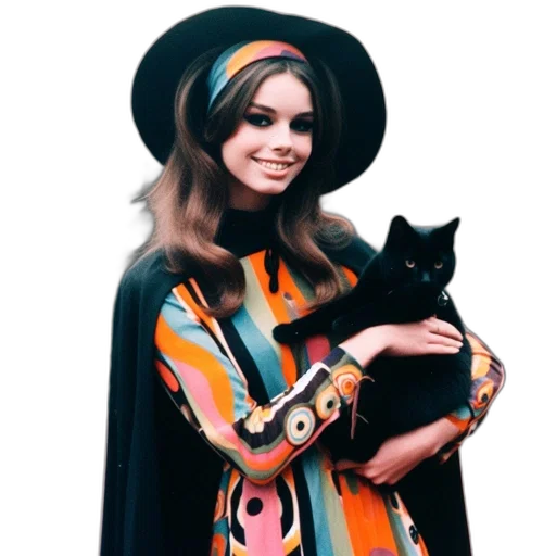 dress, staff, hat, jacket, dark, monochrome, woman, retro transparent PNG cut-out