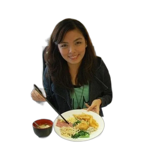 food, staff, photorealistic, 3d render, oil painting, woman, enjoys, meal transparent PNG cut-out