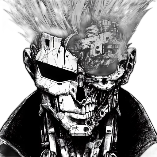 mask, face, robot, jacket, comic book art, cyberpunk, concept art, pencil sketch transparent PNG cut-out
