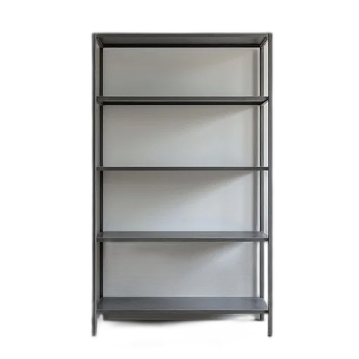 furniture, 3d render, photorealistic, monochrome, steel, bookcase, grey, adjustable transparent PNG cut-out