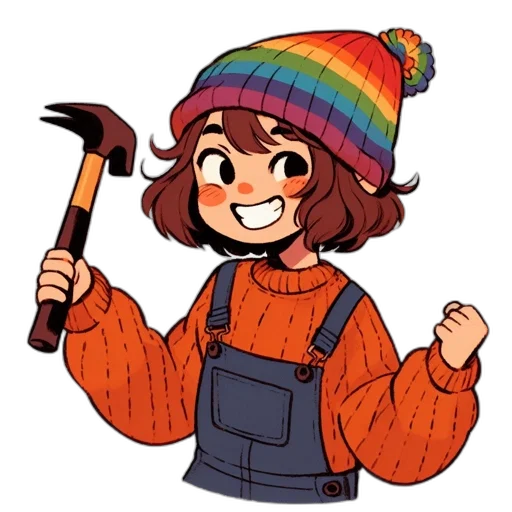 hat, staff, weapon, pixel art, cartoon, watercolor, anime, colorful transparent PNG cut-out