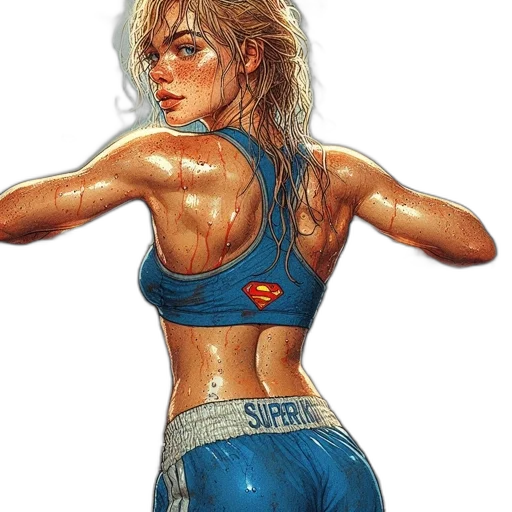 jacket, comic book art, concept art, pixel art, oil painting, blue, female, boxer transparent PNG cut-out