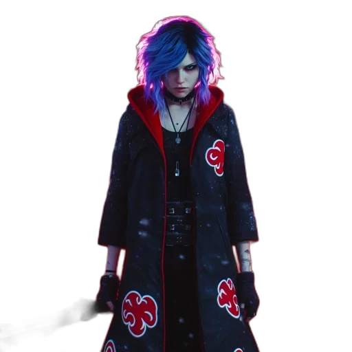 jacket, staff, cyberpunk, concept art, pixel art, fantasy art, dark, red transparent PNG cut-out