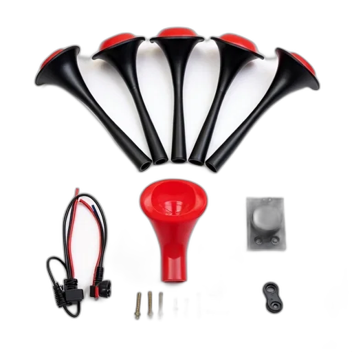 umbrella, set, black, trumpet-shaped, car, horns, displayed, white transparent PNG cut-out