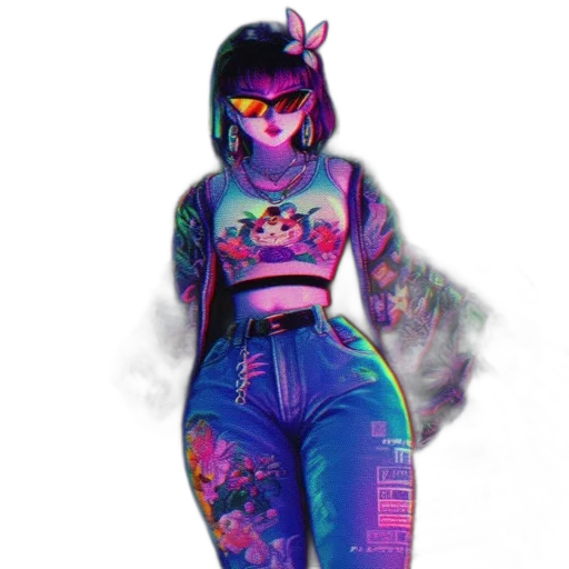 dress, robot, jacket, cyberpunk, vaporwave, pixel art, concept art, neon lights transparent PNG cut-out